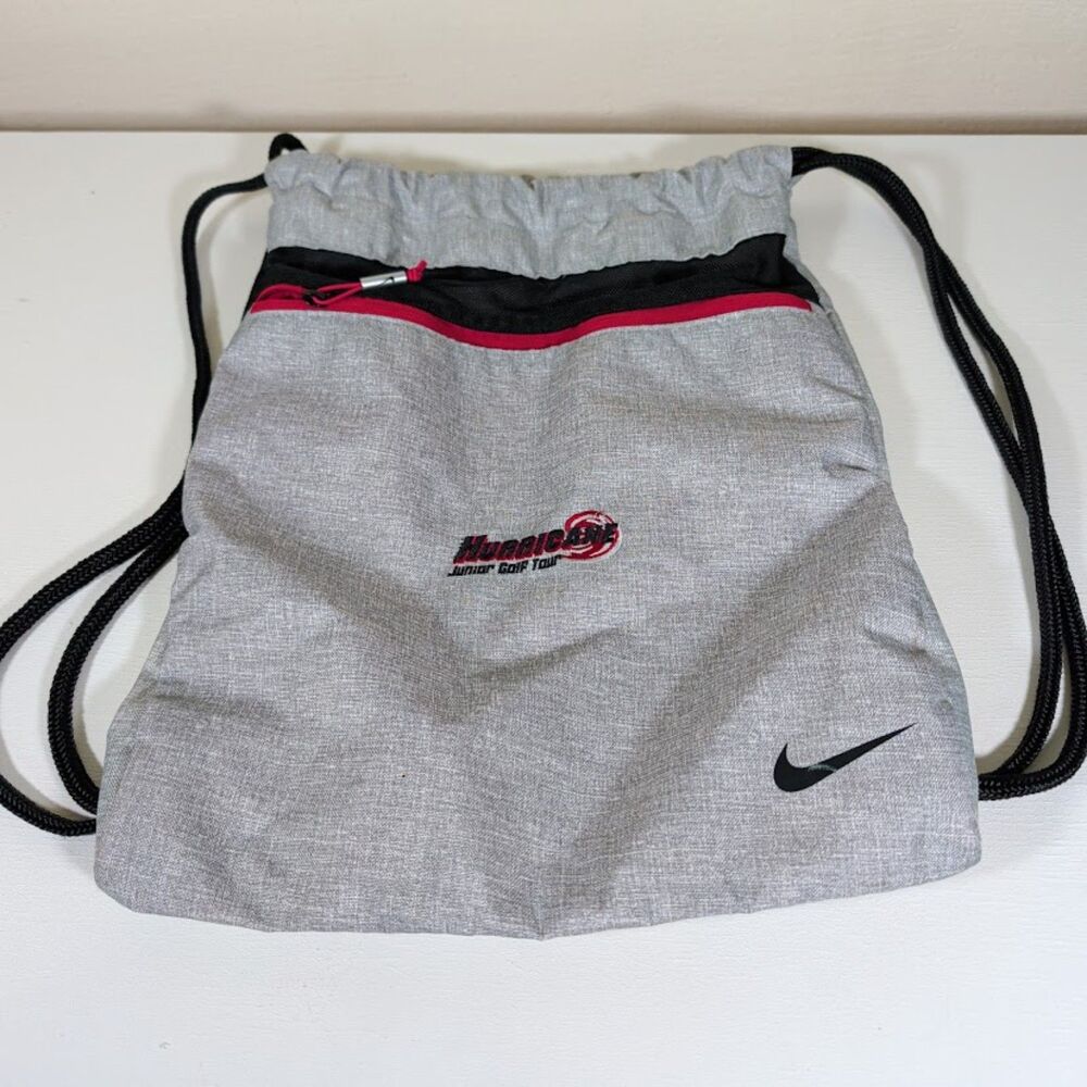Grey Nike drawstring gym sack embroidered Hurricane Junior Golf Tour logo